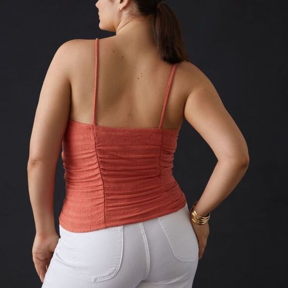 BNWT Anthropologie Pilcro Orange Ruched Ribbed Halter Cami Top Sz S Boho Preppy - Picture 3 of 11